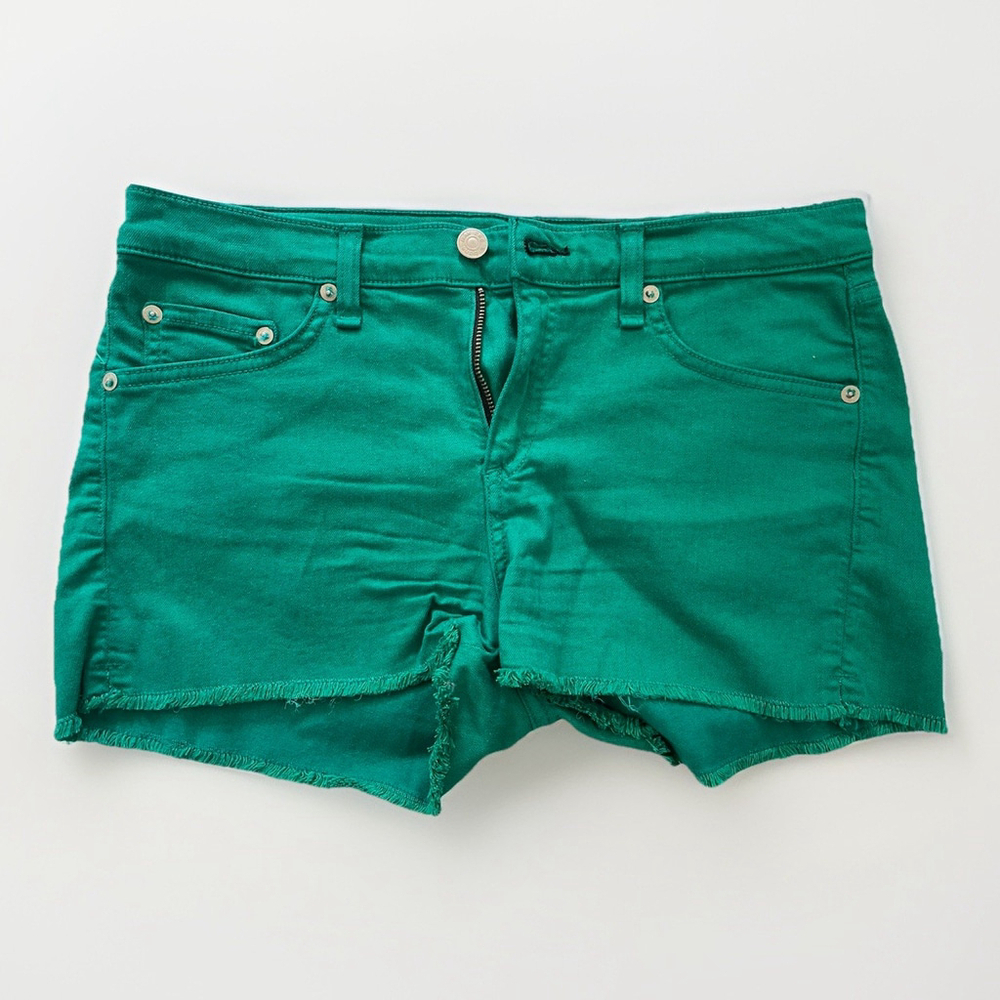 Rag & Bone Denim Shorts Cotton Raw Hem Green Jean Shorts Size 28 - Picture 1 of 7